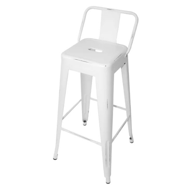 Taburete alto de metal blanco envejecido con respaldo Ref.4078 10201 Taburete alto de metal blanco envejecido con respaldo Ref.4078 10201