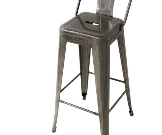 Taburete alto de metal acero natural envejecido con respaldo Ref.4077 10201