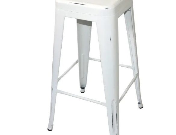 Taburete alto de metal color blanco envejecido Ref.4070 10201