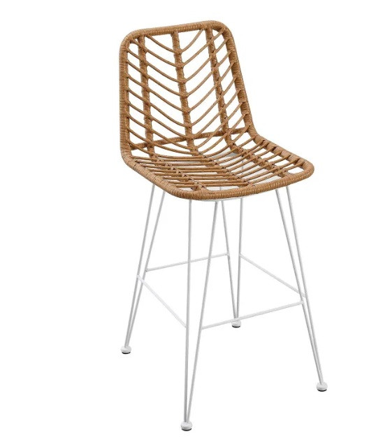 Taburete alto de rattan con respaldo y patas metálicas Ref.1075 10201 Taburete alto de rattan con respaldo y patas metálicas Ref.1075 10201