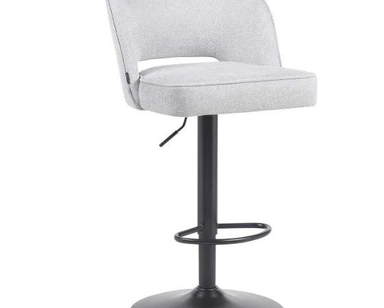 Taburete alto con respaldo de tela gris claro y patas metálicas regulable Ref.6032 10201