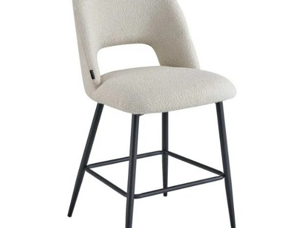 Taburete alto con respaldo de tela arena y patas metálicas Ref.3616 10201