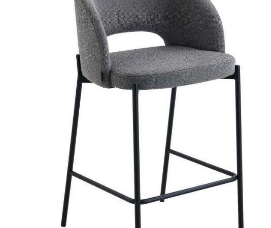 Taburete alto con respaldo de tela gris y patas metálicas Ref.1072 10201