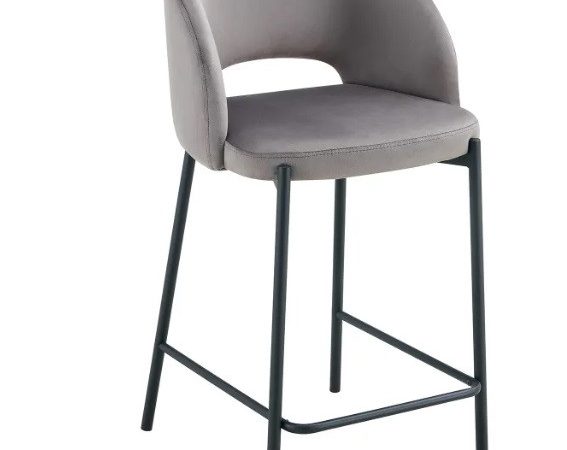 Taburete alto con respaldo de terciopelo gris y patas metálicas Ref.1067 10201