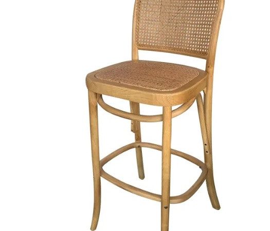 Taburete alto con respaldo de madera con asiento de mimbre Ref.1877 10201