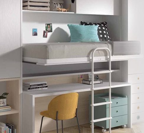 Cama abatible horizontal superior para colchón de 90x190 con mesa inferior REF.63 1007 Juv