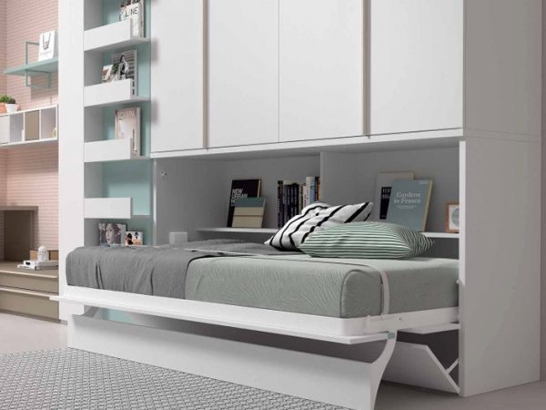 Cama abatible horizontal con armario de puertas plegables para colchón de 90x190 (Disponible en más medidas) REF.65 1007 Juv