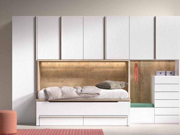 Dormitorio juvenil con Puente y cama compacto con cajones de 90x190 REF.43 1007 Juv
