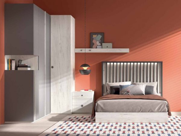 Dormitorio juvenil con canapé con cajones de 135x190 y Armario de Rincón REF.77 1007 Juv