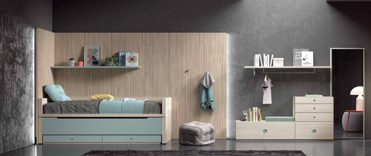 Dormitorio juvenil con cama compacto con cajones de 90x190 REF.37 1007 Juv Dormitorio juvenil con cama compacto con cajones de 90x190 REF.37 1007 Juv