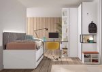 Dormitorio juvenil con cama compacto con cajones de 90x190 y Armario de Rincón REF.47 1007 Juv