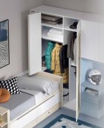Dormitorio juvenil con Puente, Armario de rincón y cama compacto con cajones de 90x190 REF.50 1007 Juv