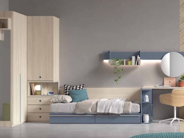 Dormitorio juvenil con cama nido de 90x190 y Armario de Rincón REF.54 1007 Juv