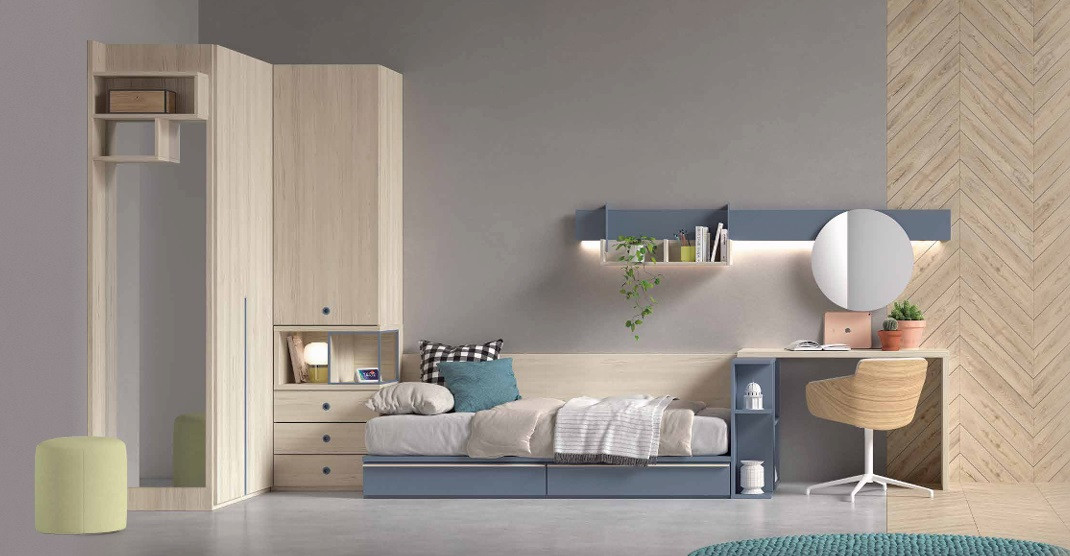 Dormitorio juvenil con cama nido de 90x190 y Armario de Rincón REF.54 1007 Juv Dormitorio juvenil con cama nido de 90x190 y Armario de Rincón REF.54 1007 Juv