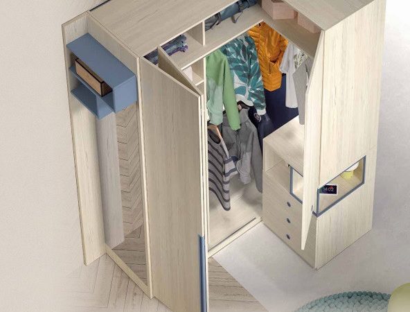 Dormitorio juvenil con cama nido de 90x190 y Armario de Rincón REF.54 1007 Juv