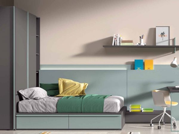 Dormitorio juvenil con cama nido de 90x190 y Armario de Rincón REF.55 1007 Juv