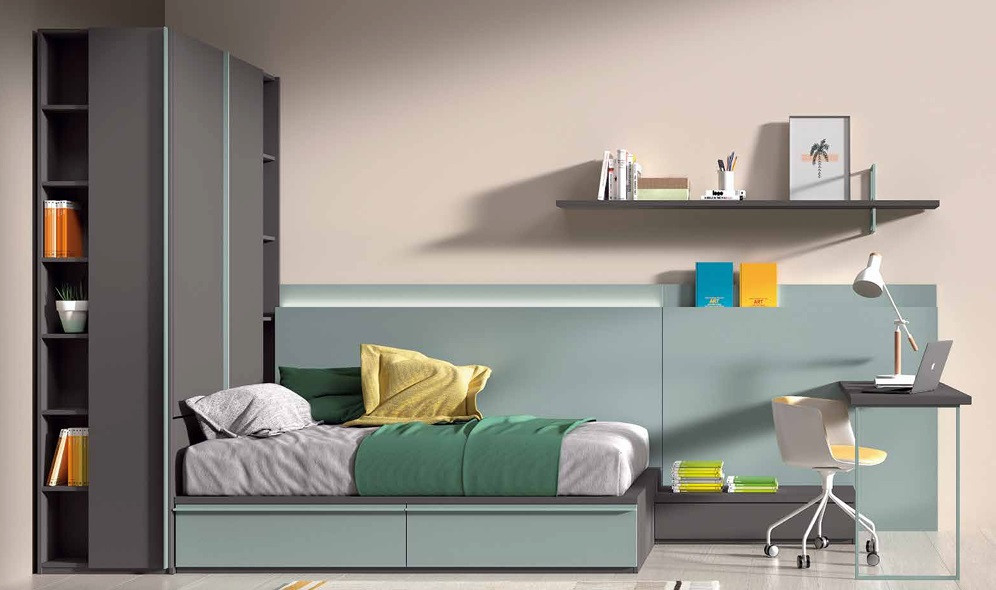 Dormitorio juvenil con cama nido de 90x190 y Armario de Rincón REF.55 1007 Juv Dormitorio juvenil con cama nido de 90x190 y Armario de Rincón REF.55 1007 Juv