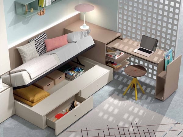 Dormitorio juvenil con canapé de 105x190 y Armario de puertas Plegables REF.59 1007 Juv