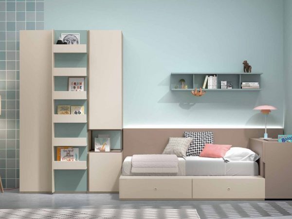 Dormitorio juvenil con canapé de 105x190 y Armario de puertas Plegables REF.59 1007 Juv
