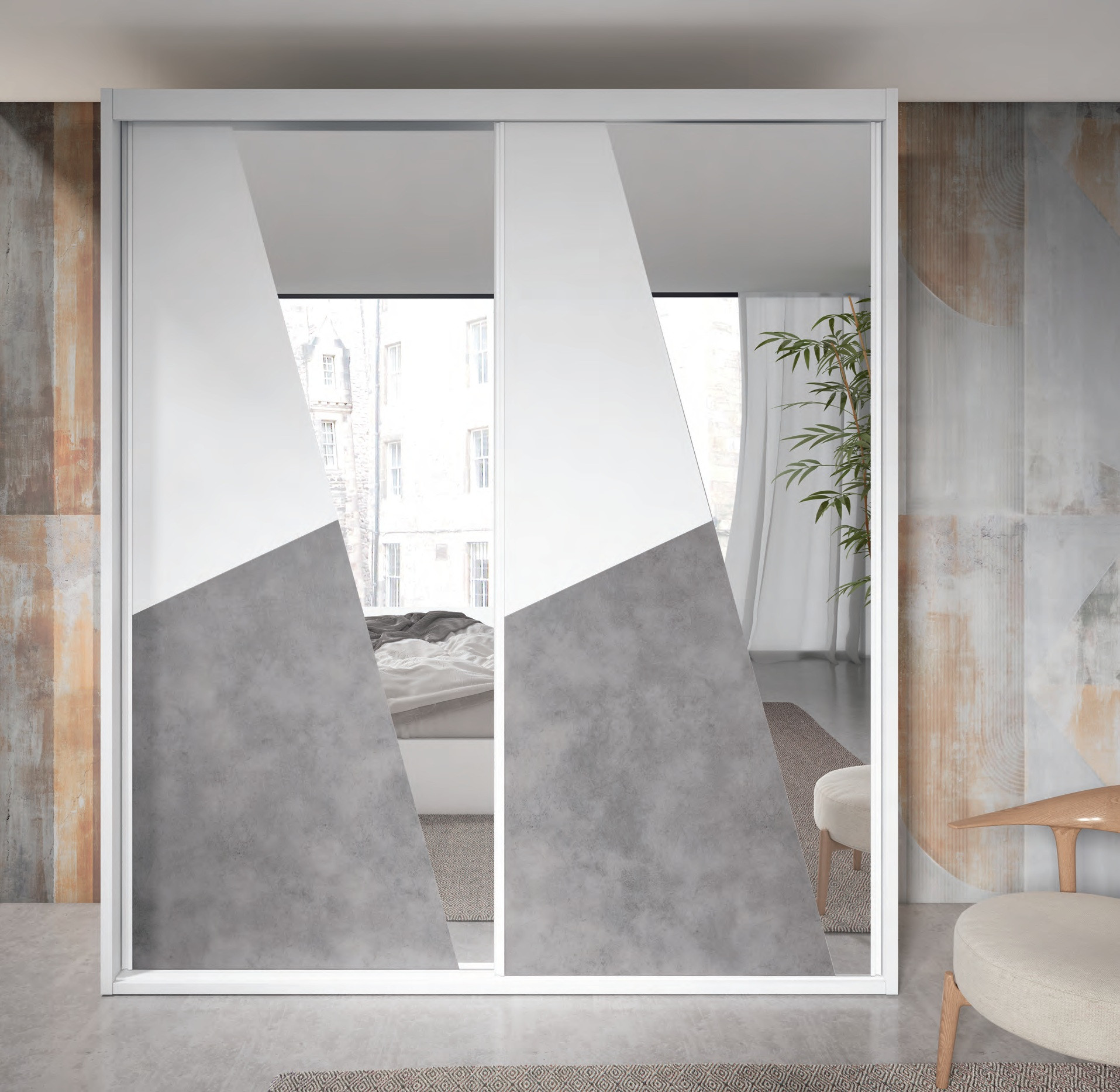 Armario de 2 puertas correderas con forma con cristal Ref.03 1443 CT Armario de 2 puertas correderas con forma con cristal Ref.03 1443 CT