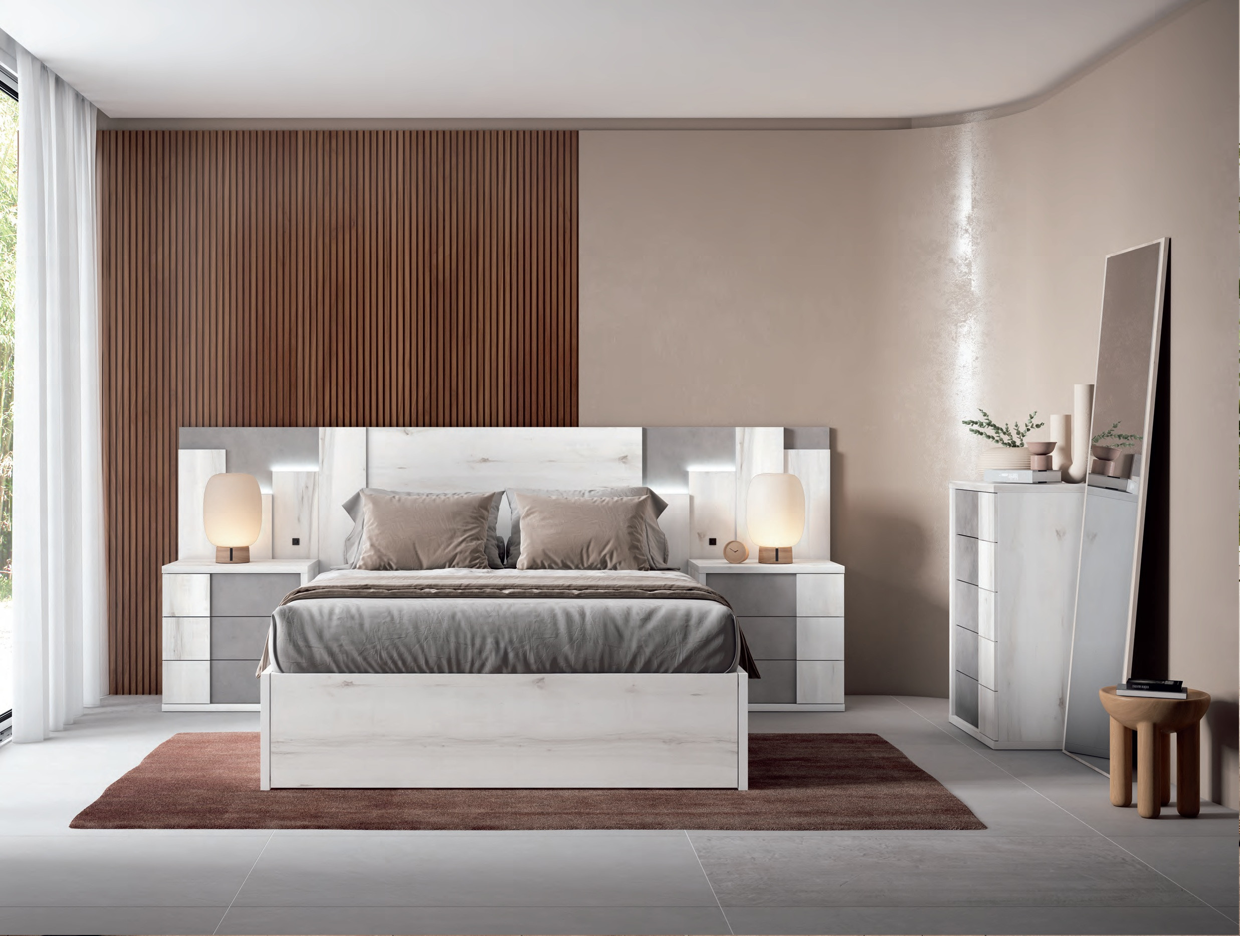 Dormitorio de matrimonio moderno con luces led y Canapé con arcón Ref.11 1443 CT Dormitorio de matrimonio moderno con luces led y Canapé con arcón Ref.11 1443 CT