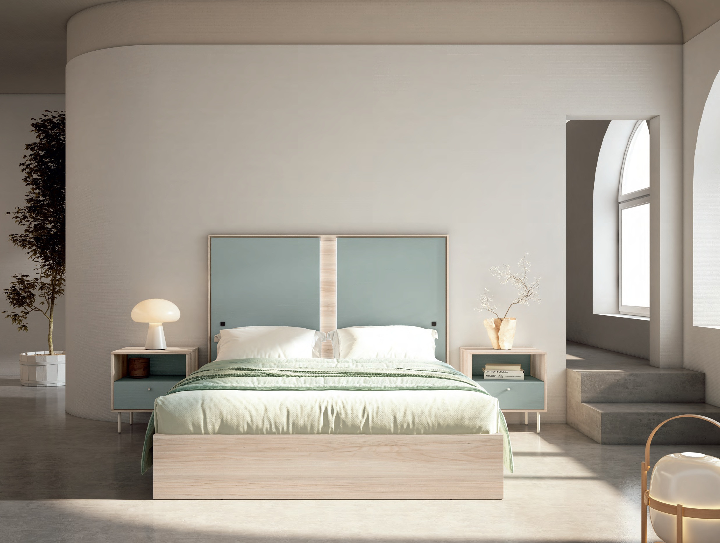 Dormitorio de matrimonio moderno con luces led, patas y Canapé Ref.12 1443 CT Dormitorio de matrimonio moderno con luces led, patas y Canapé Ref.12 1443 CT