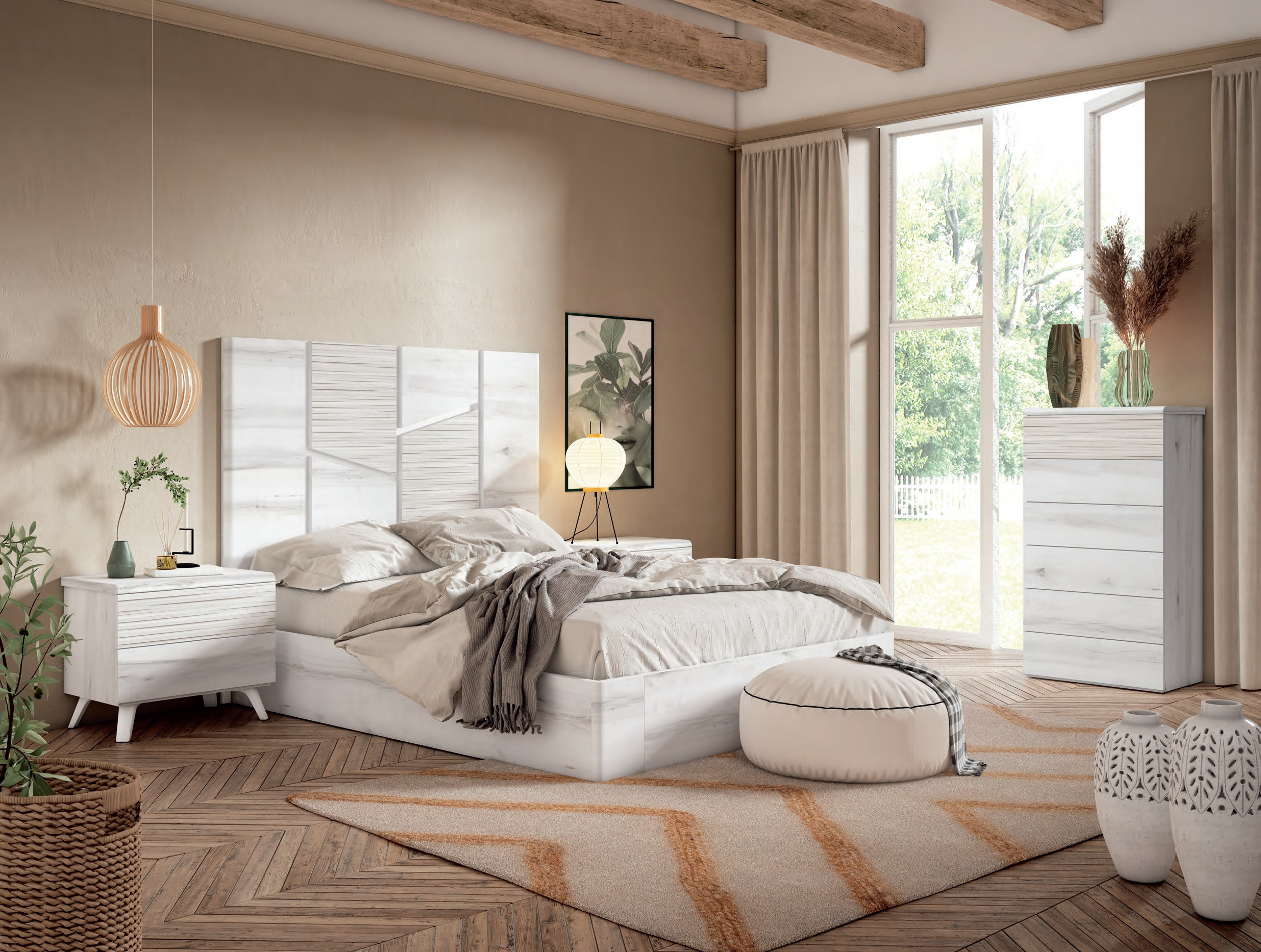 Dormitorio de matrimonio moderno con patas y con Canapé Ref.22 1443 CT Dormitorio de matrimonio moderno con patas y con Canapé Ref.22 1443 CT