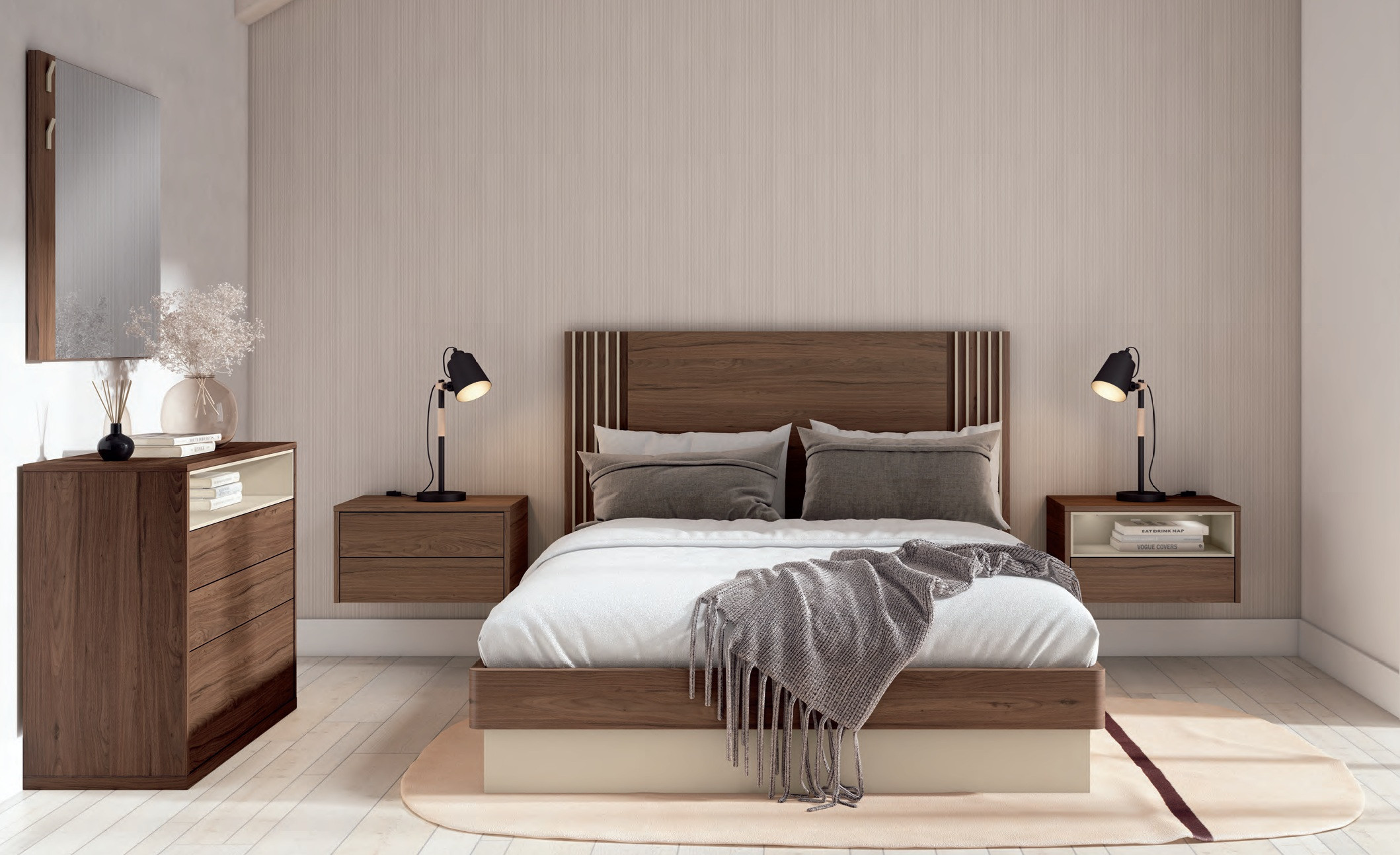 Dormitorio de matrimonio moderno con Listones con canapé Ref.Len 10 2542 Dormitorio de matrimonio moderno con Listones con canapé Ref.Len 10 2542