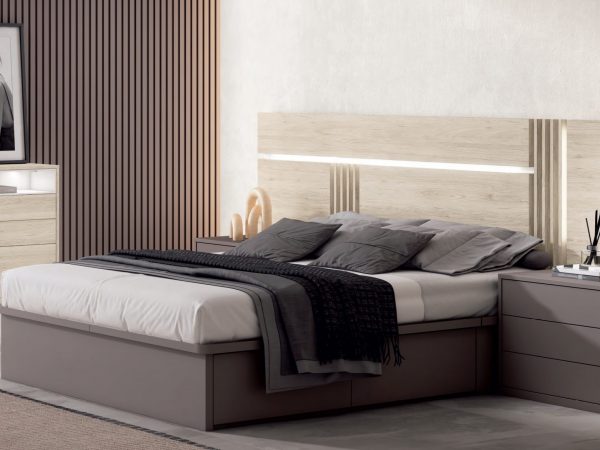 Dormitorio de matrimonio moderno con luces led y cama con cajones Ref.Bo 02b 2542