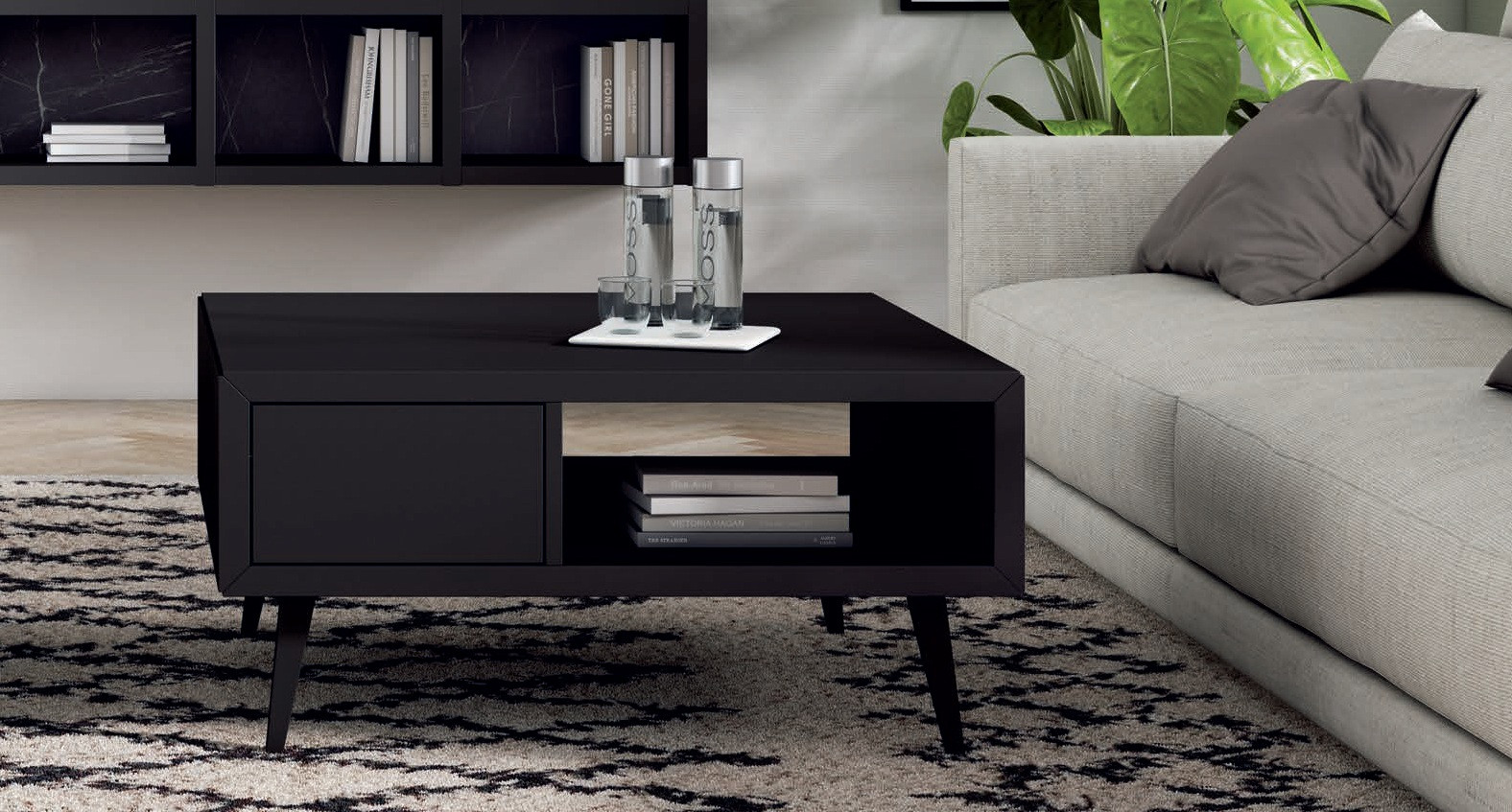 Mesa de centro fija de 90x90 con cajón con patas de madera Ref.3319 2541 Mesa de centro fija de 90x90 con cajón con patas de madera Ref.3319 2541