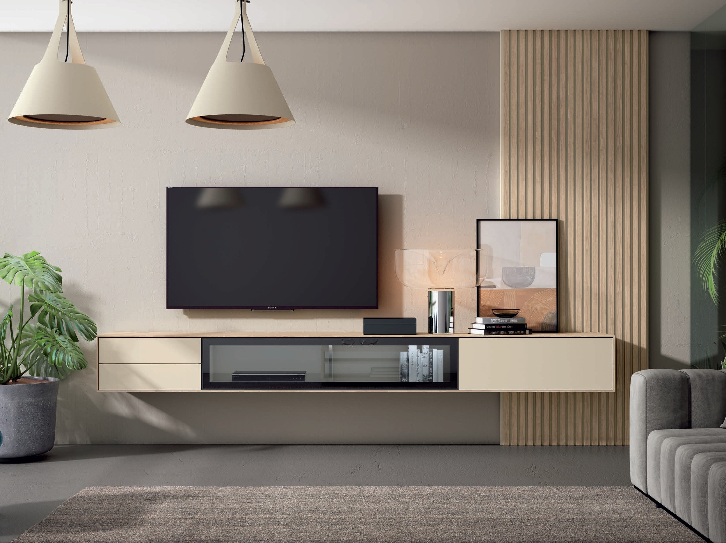 Mueble de Salón Moderno colgado con alistonado Ref.20 2541 Ind Mueble de Salón Moderno colgado con alistonado Ref.20 2541 Ind
