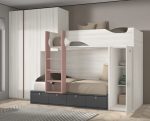 Cama tren juvenil de 90x190 con Puente, cajones y armario block REF.215 1010F